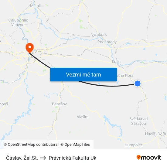 Čáslav, Žel.St. to Právnická Fakulta Uk map