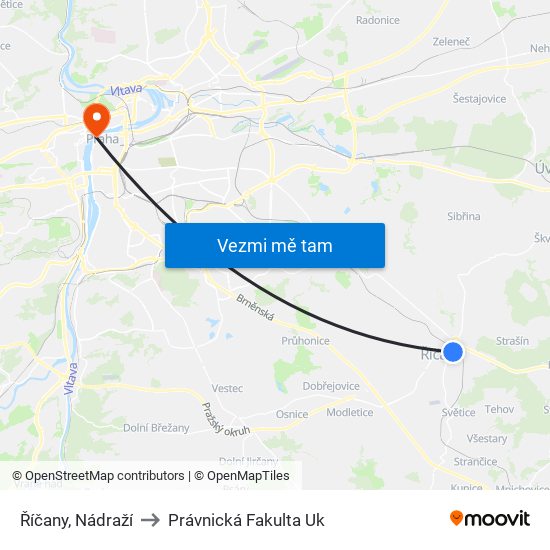 Říčany, Nádraží to Právnická Fakulta Uk map