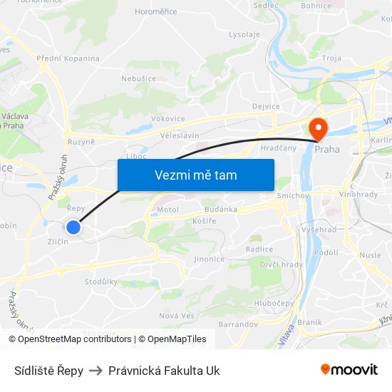 Sídliště Řepy to Právnická Fakulta Uk map