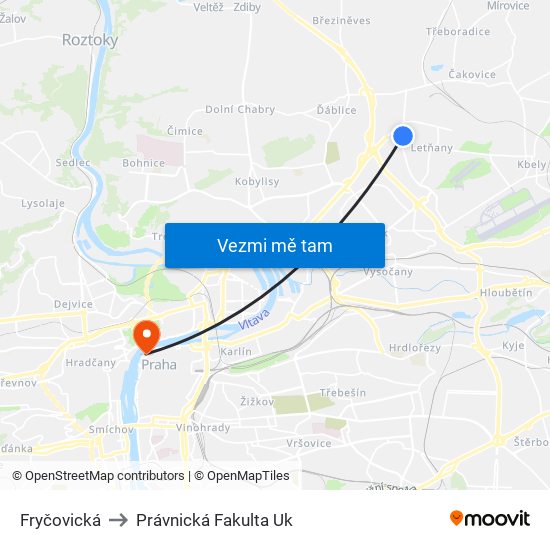 Fryčovická to Právnická Fakulta Uk map