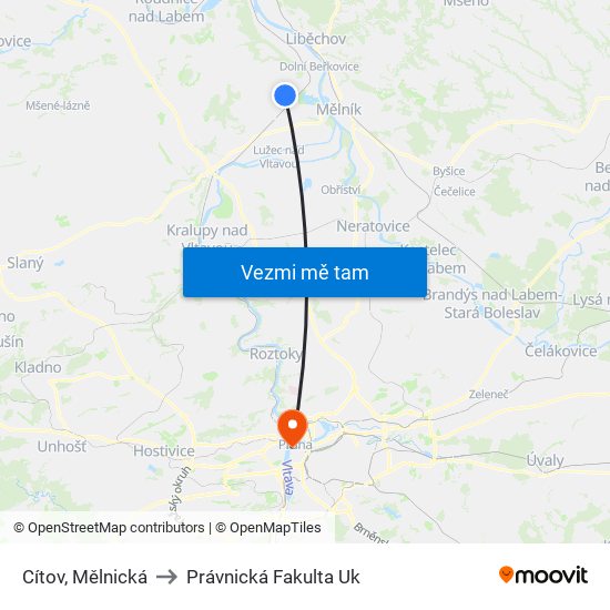 Cítov, Mělnická to Právnická Fakulta Uk map