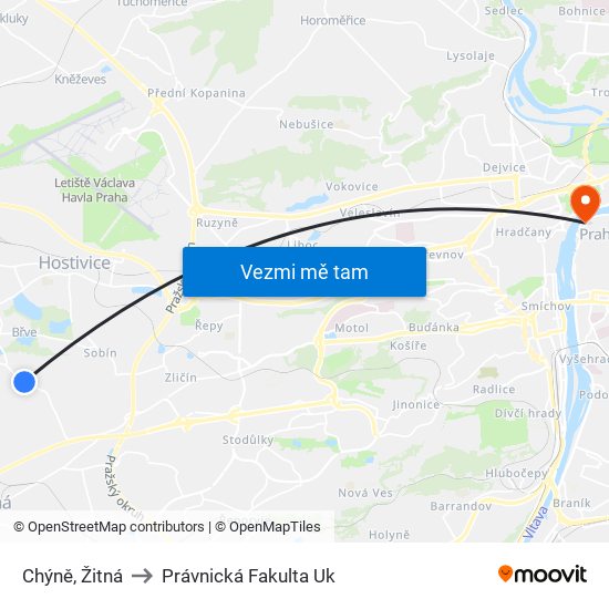 Chýně, Žitná to Právnická Fakulta Uk map