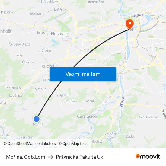 Mořina, Odb.Lom to Právnická Fakulta Uk map