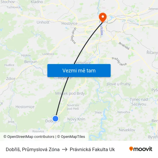 Dobříš, Průmyslová Zóna to Právnická Fakulta Uk map