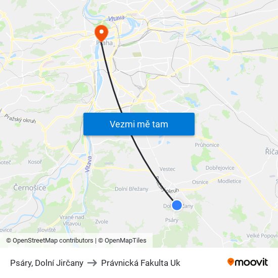 Psáry, Dolní Jirčany (A) to Právnická Fakulta Uk map