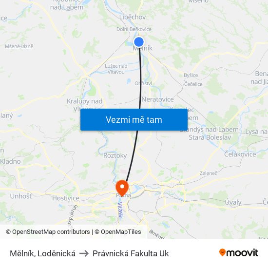 Mělník, Loděnická to Právnická Fakulta Uk map