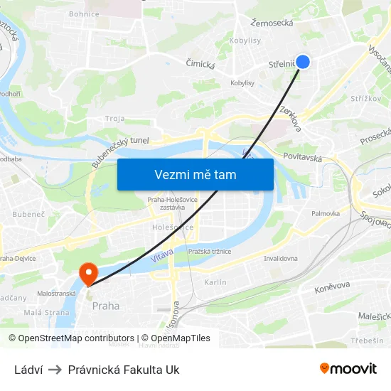 Ládví to Právnická Fakulta Uk map