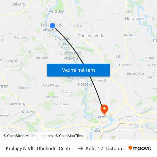 Kralupy N.Vlt., Obchodní Centrum (A) to Kolej 17. Listopadu map