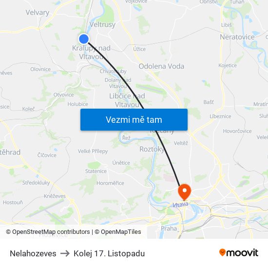 Nelahozeves (B) to Kolej 17. Listopadu map