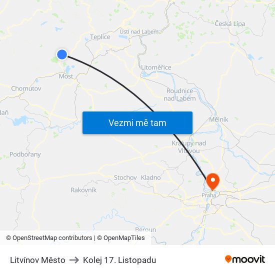 Litvínov Město to Kolej 17. Listopadu map