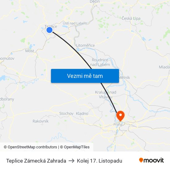 Teplice Zámecká Zahrada to Kolej 17. Listopadu map