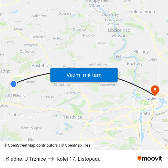 Kladno, U Tržnice to Kolej 17. Listopadu map