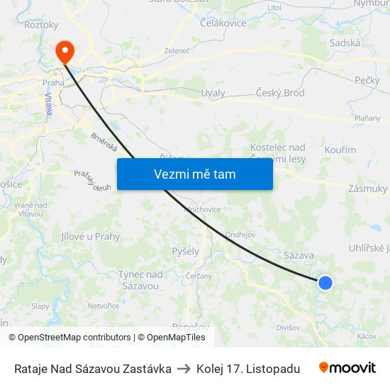 Rataje Nad Sázavou Zastávka to Kolej 17. Listopadu map