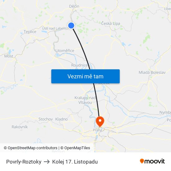 Povrly-Roztoky to Kolej 17. Listopadu map