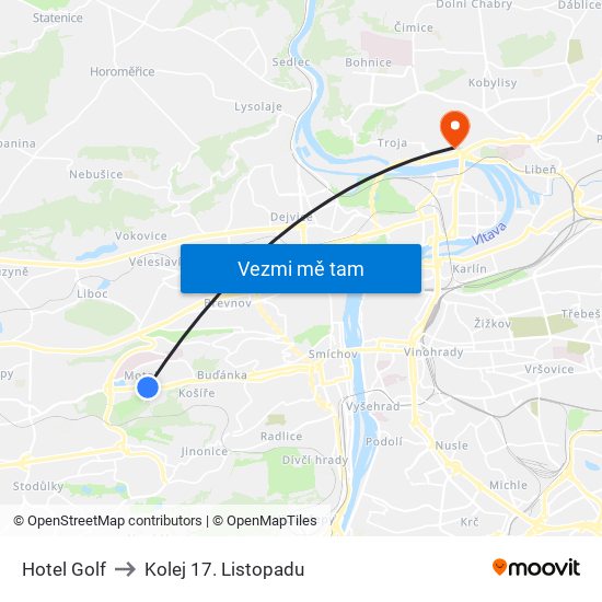 Hotel Golf to Kolej 17. Listopadu map