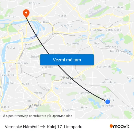 Veronské Náměstí to Kolej 17. Listopadu map