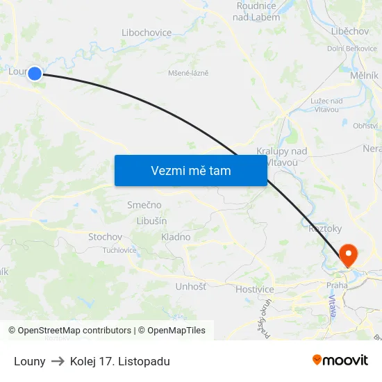 Louny to Kolej 17. Listopadu map