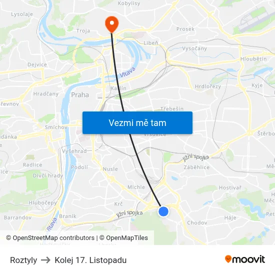 Roztyly to Kolej 17. Listopadu map