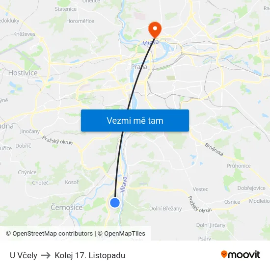 U Včely to Kolej 17. Listopadu map