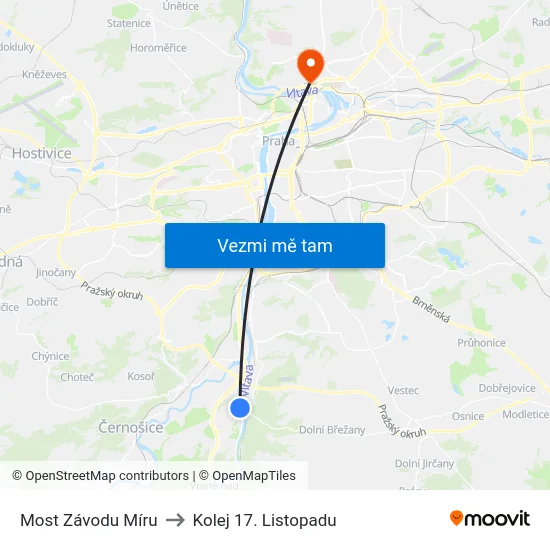 Most Závodu Míru to Kolej 17. Listopadu map