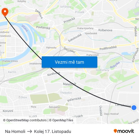 Na Homoli to Kolej 17. Listopadu map