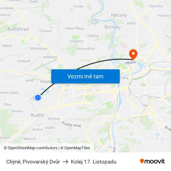 Chýně, Pivovarský Dvůr to Kolej 17. Listopadu map