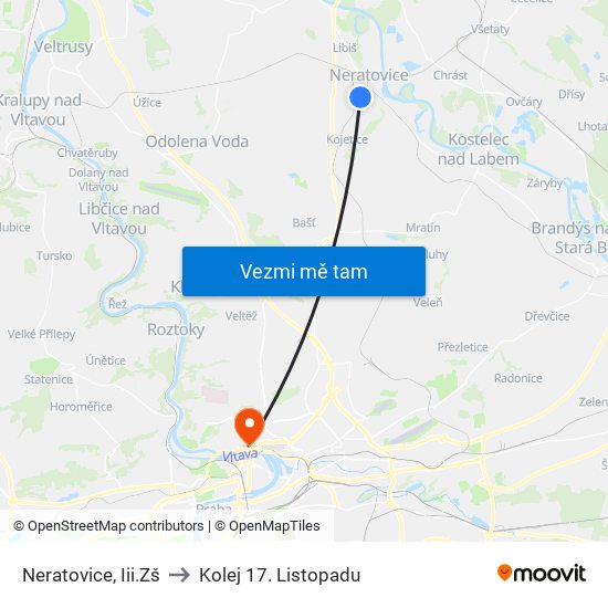 Neratovice, Iii.Zš to Kolej 17. Listopadu map