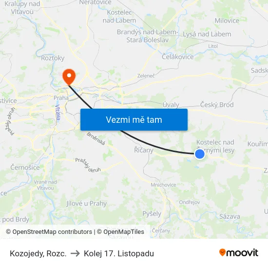 Kozojedy, Rozc. to Kolej 17. Listopadu map