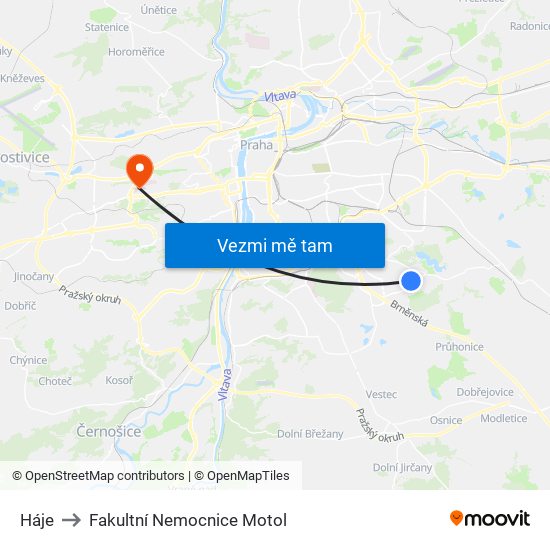 Háje to Fakultní Nemocnice Motol map