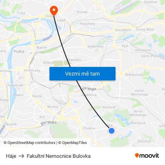 Háje to Fakultní Nemocnice Bulovka map