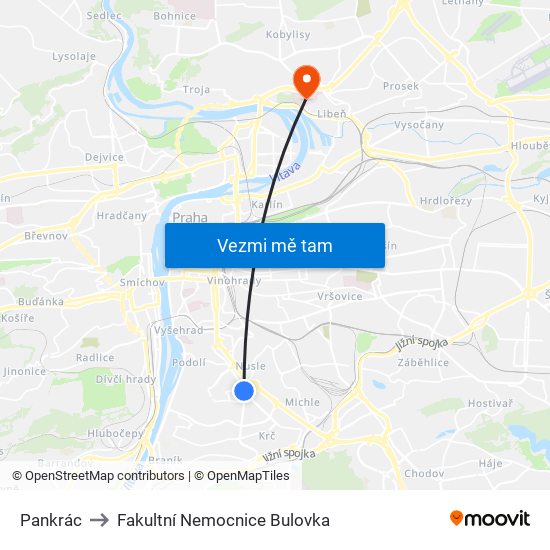 Pankrác to Fakultní Nemocnice Bulovka map