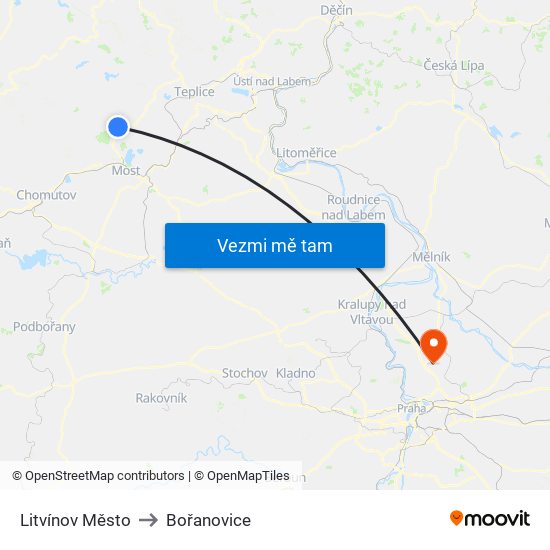 Litvínov Město to Bořanovice map