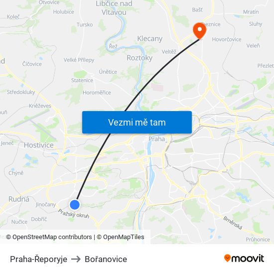 Praha-Řeporyje to Bořanovice map