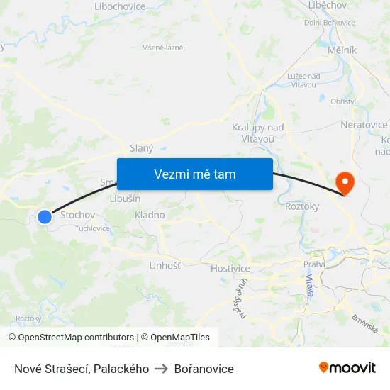Nové Strašecí, Palackého to Bořanovice map