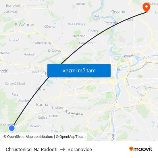 Chrustenice, Na Radosti to Bořanovice map