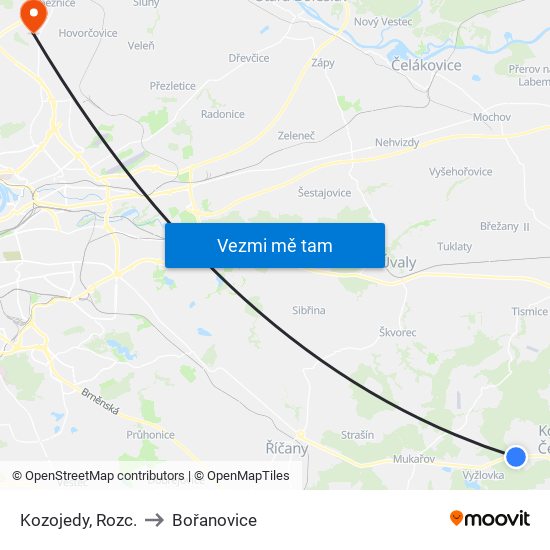 Kozojedy, Rozc. to Bořanovice map