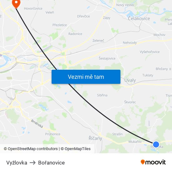 Vyžlovka to Bořanovice map