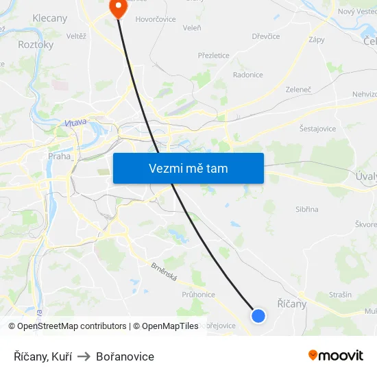 Říčany, Kuří to Bořanovice map