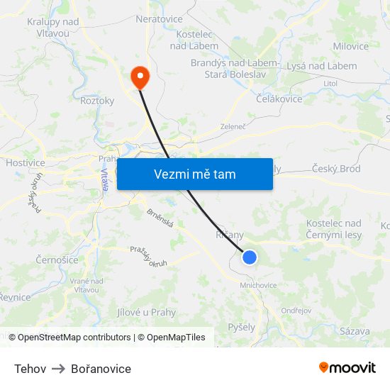 Tehov to Bořanovice map