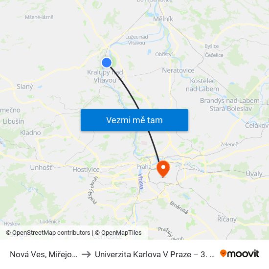 Nová Ves, Miřejovice, Most (B) to Univerzita Karlova V Praze – 3. Lékařská Fakulta map