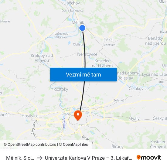 Mělník, Slovany (B) to Univerzita Karlova V Praze – 3. Lékařská Fakulta map