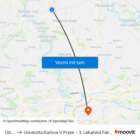 Úžice to Univerzita Karlova V Praze – 3. Lékařská Fakulta map