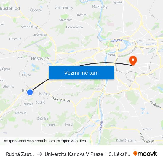 Rudná Zastávka to Univerzita Karlova V Praze – 3. Lékařská Fakulta map