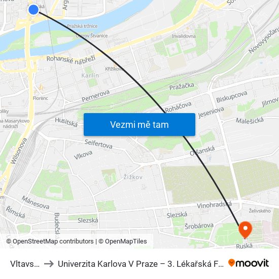 Vltavská to Univerzita Karlova V Praze – 3. Lékařská Fakulta map