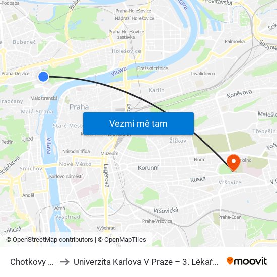 Chotkovy Sady (A) to Univerzita Karlova V Praze – 3. Lékařská Fakulta map