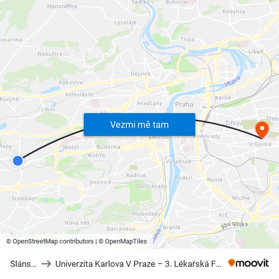 Slánská to Univerzita Karlova V Praze – 3. Lékařská Fakulta map