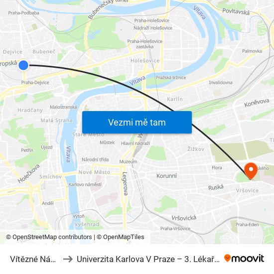 Vítězné Náměstí to Univerzita Karlova V Praze – 3. Lékařská Fakulta map
