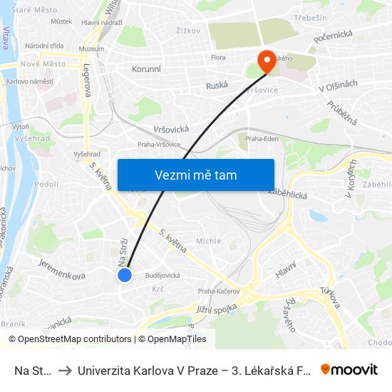 Na Strži to Univerzita Karlova V Praze – 3. Lékařská Fakulta map