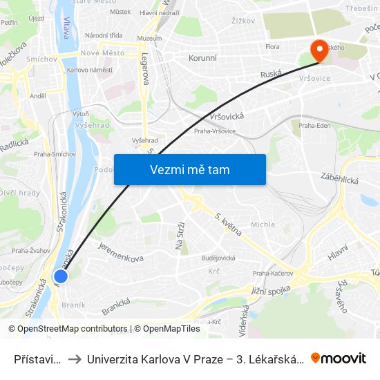 Přístaviště to Univerzita Karlova V Praze – 3. Lékařská Fakulta map