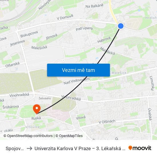 Spojovací to Univerzita Karlova V Praze – 3. Lékařská Fakulta map